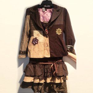 SARA SARA Girl's Brown Blazer Skirt Set W/Top